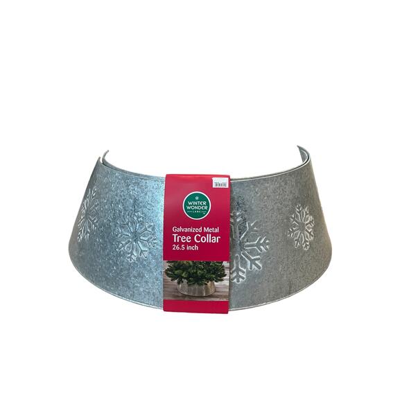 WINTER WONDER LANE 26.5" Embossed Snowflake Galvanized Metal Tree Collar NEW - Picture 7 of 11